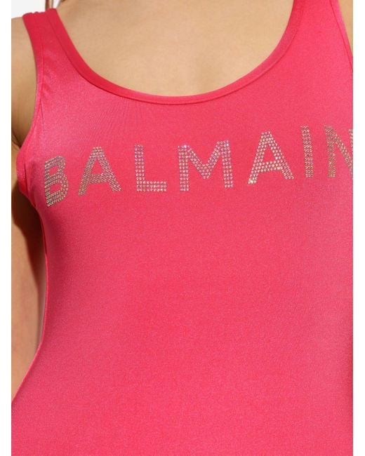 Balmain Pink Crystal-embellished Swimsuit
