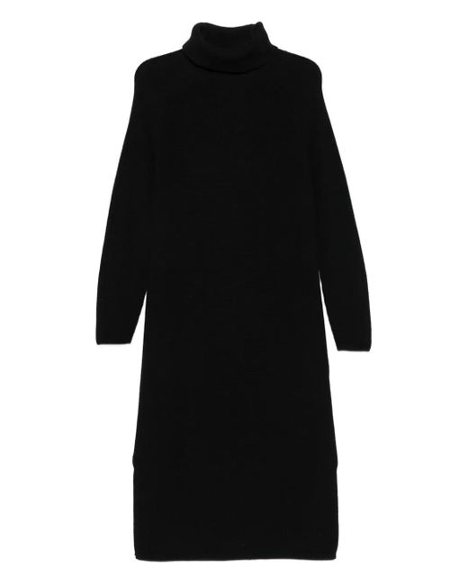 Marc O' Polo Black Turtleneck Ribbed-Knit Midi Dress