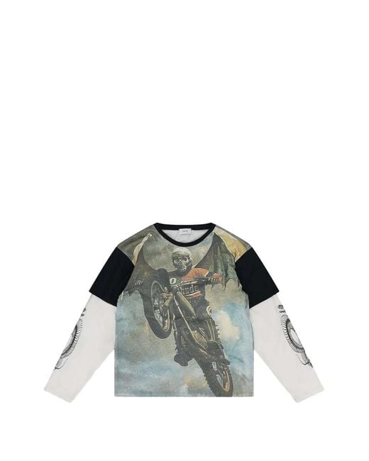 Rhude Green Leap Of Death Graphic-Print Layered-Sleeve T-Shirt for men
