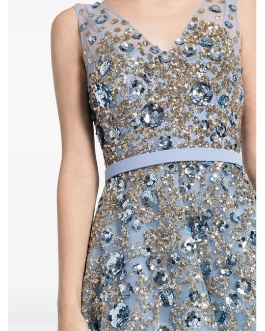 Saiid Kobeisy Blue Bead-Embellished Tulle Gown