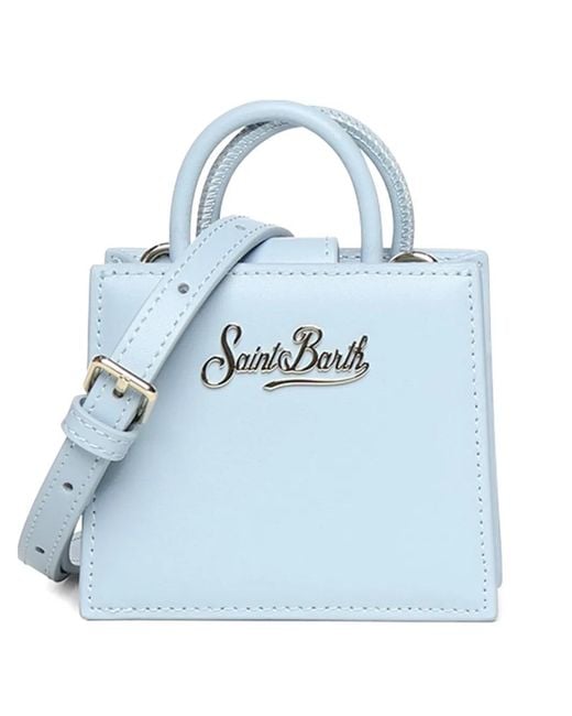 Mc2 Saint Barth Blue Mini Logo-Plaque Leather Tote Bag