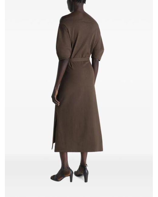 Lemaire Brown Lambskin Leather Off Shoulder Dress