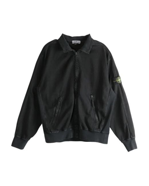 Stone Island Black Zip-Fastening High-Neck Sweatshirt for men