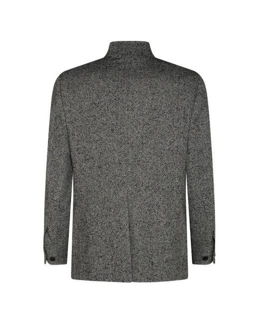 Lardini Gray Herringbone-Pattern Wool-Blend Jacket for men