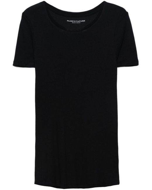 Majestic Filatures Black Fein geripptes T-Shirt