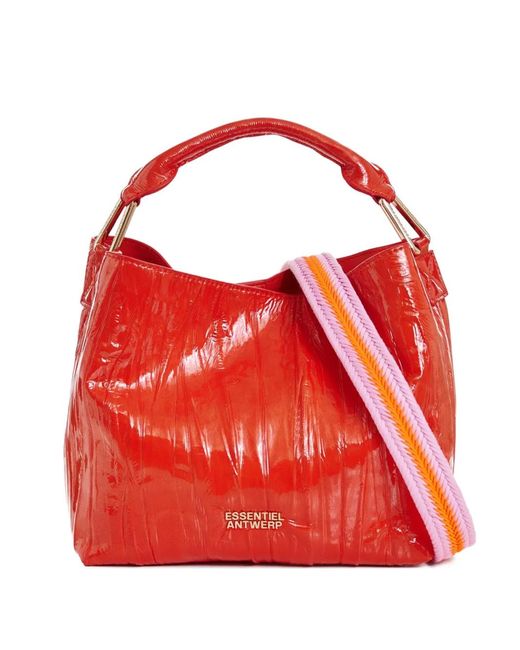 Essentiel Antwerp Red Cracked-Effect Detachable Tote Bag