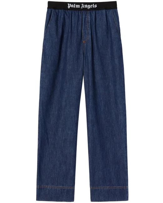 Palm Angels Blue Logo-Tape Denim Pajama Bottoms