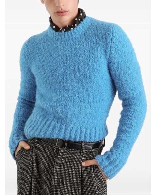 Dolce & Gabbana Blue Bouclé-Effect Pullover for men