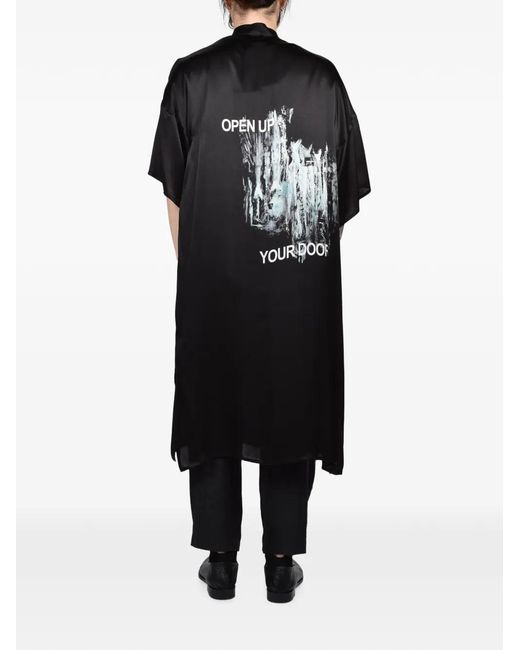 Yohji Yamamoto Black Fringe-Detail Slogan-Print Shirt for men