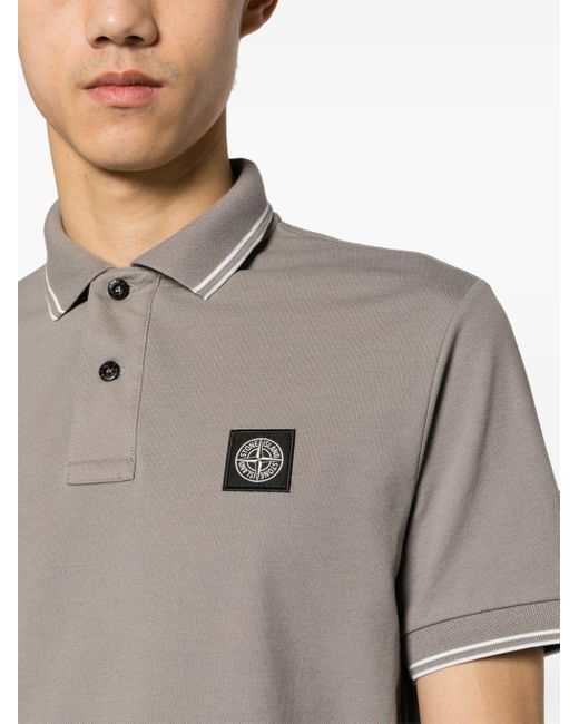 Stone Island Gray Logo-patch Piqué Polo Shirt for men