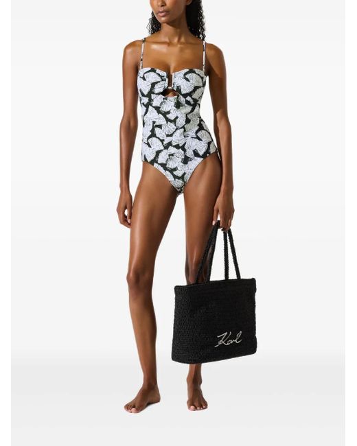 Karl Lagerfeld White Fan-Print Swimsuit