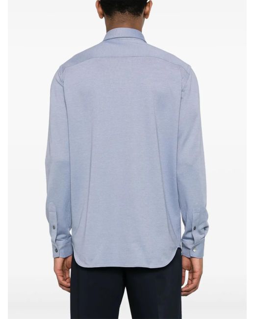 Brioni Blue Long-Sleeves Cotton Shirt for men