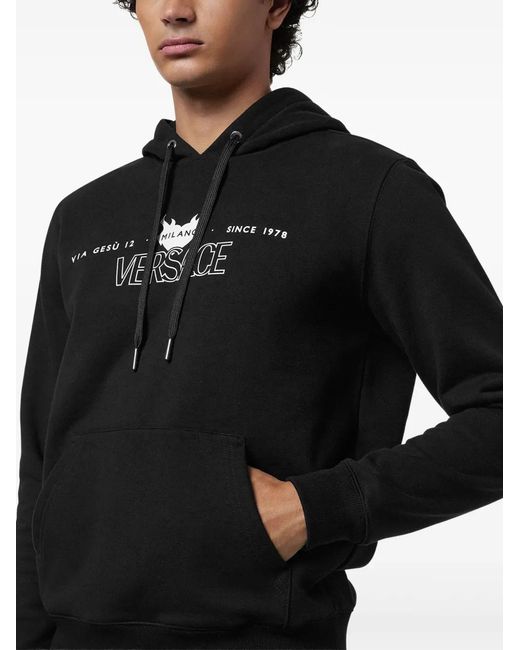 Versace Black Logo-Print Hoodie for men