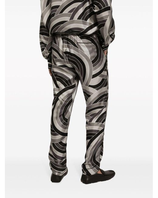 Dolce & Gabbana Gray Geometric-print Silk Pijama Trousers for men