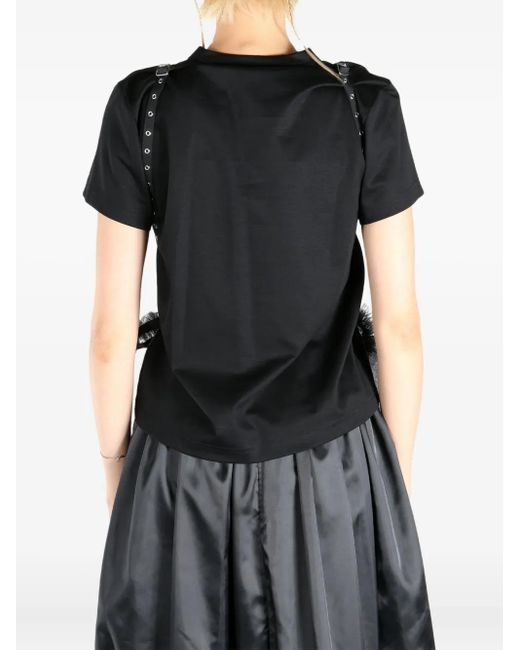 Noir Kei Ninomiya Black Tulle-Detailing T-Shirt