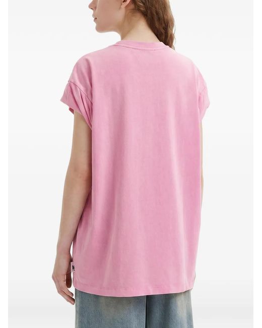 Mini Cream Pink Graphic-Print Sleeve T-Shirt