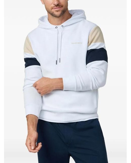 Hackett White Resort Stripe-Detail Drawstring Hoodie for men