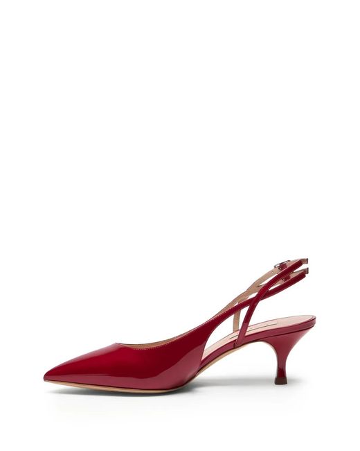 Casadei Red Julia Destalonados Pointed Buckle Strap Pumps