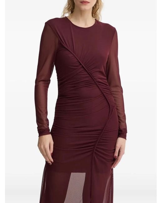 Gestuz Purple Mesh-Paneled Gathered Dress