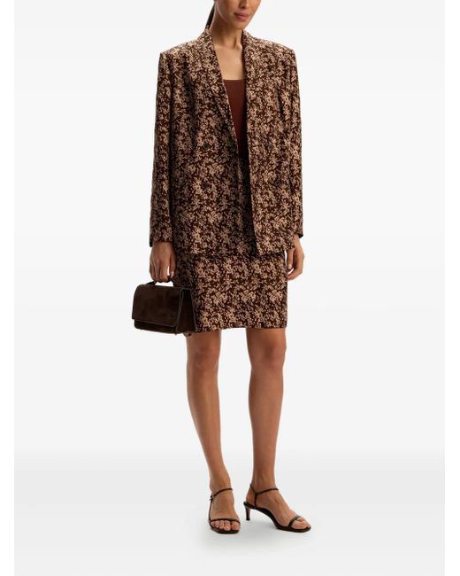 12 STOREEZ Brown Floral-Pattern Silk Midi Skirt
