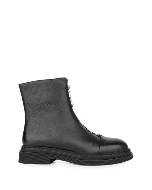 Linda Baumann Black Front-Zip Ankle Boots