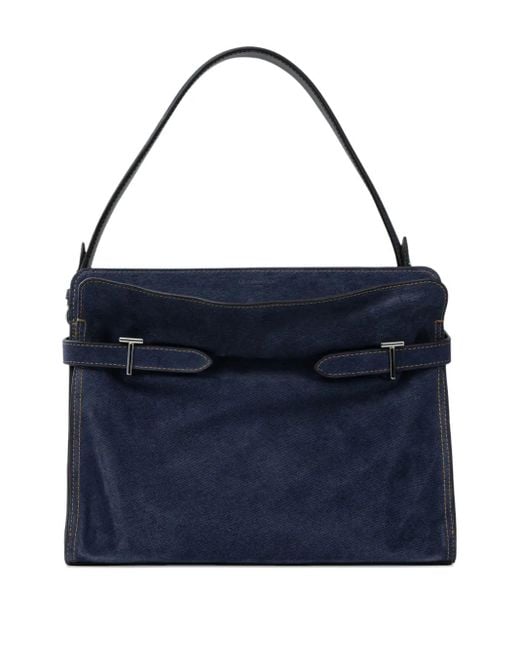 Bolso de hombro Emie grande de ante y efecto vaquero Le Tanneur de color Blue