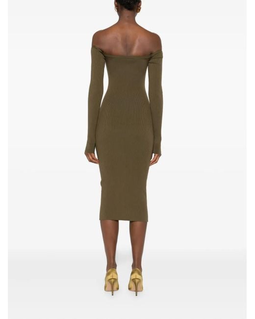 Stella McCartney Green Geripptes Midikleid Aus Wolle