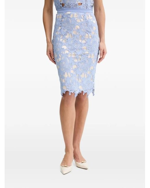 Fracomina Blue Guipure-Lace Scalloped-Edge Midi Skirt
