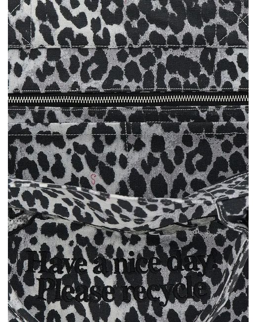Ganni Black Leopard Sequin Xxl Appliqué Tote Bag