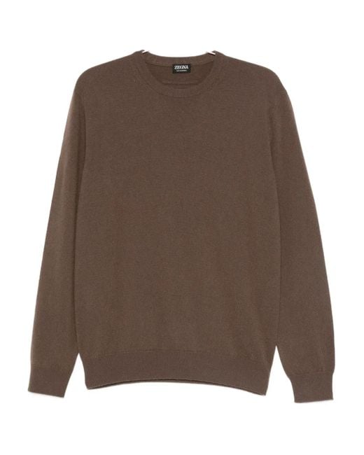 Zegna Brown Round-Neck Long-Sleeve Sweater for men