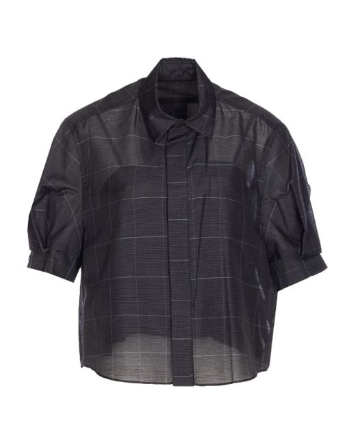 Sacai Gray Glen-Check Short-Sleeved Shirt