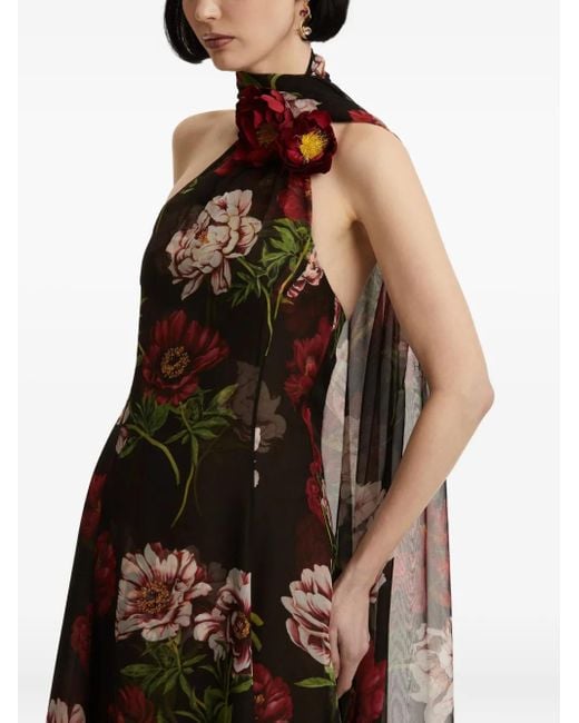 Abito Da Sera Monospalla A Fiori di Oscar de la Renta in Brown