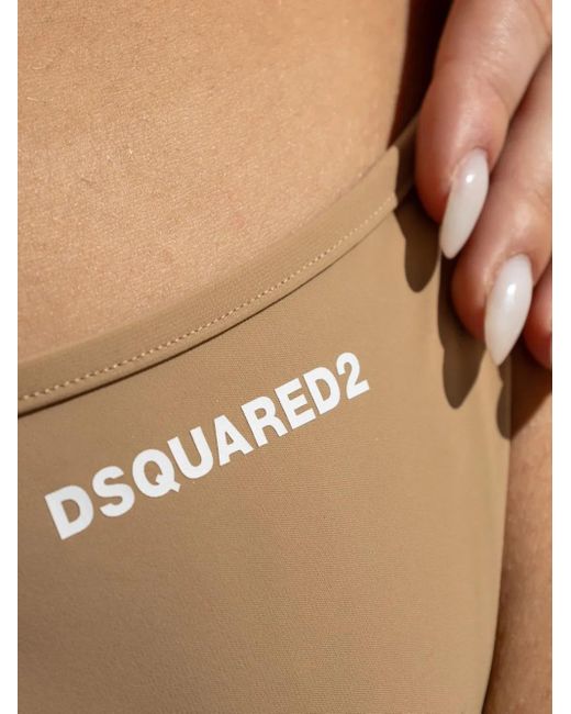 DSquared² Natural Logo-Print Bikini Bottoms