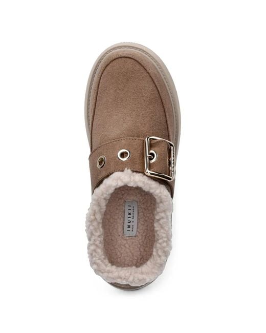 Inuikii Brown Buckle-Detail Flat Mules