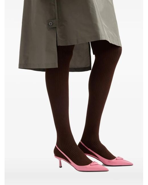 Prada Pink 55Mm Triangle-Logo Slingback Pumps