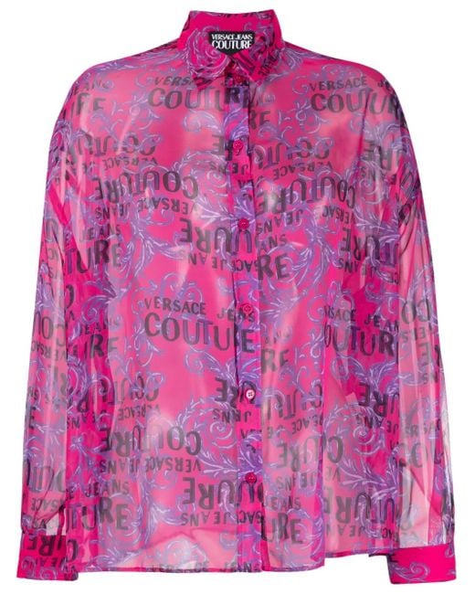 Versace Jeans Couture Pink Logo-Print Long-Sleeve Shirt