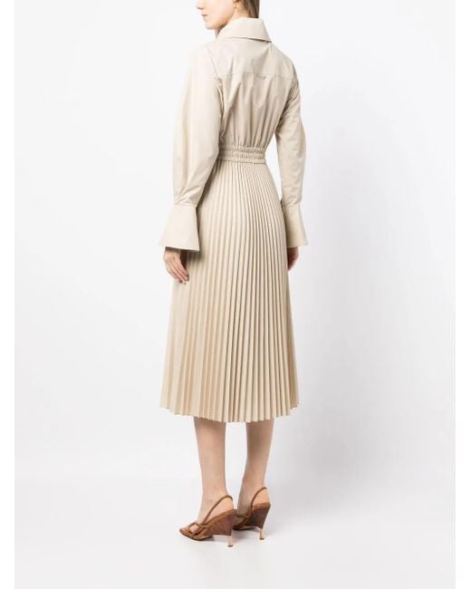 Jonathan Simkhai Natural Oversized-Collar Pleated Shirt Dress
