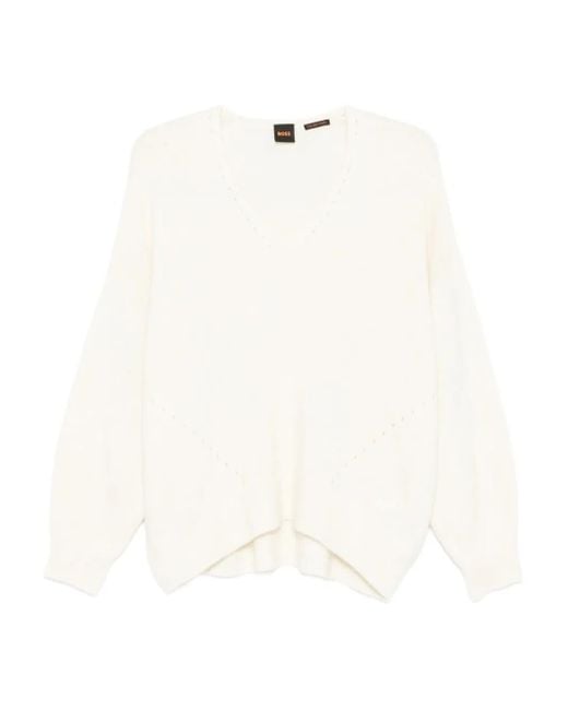 Boss White V-Neck Sweater
