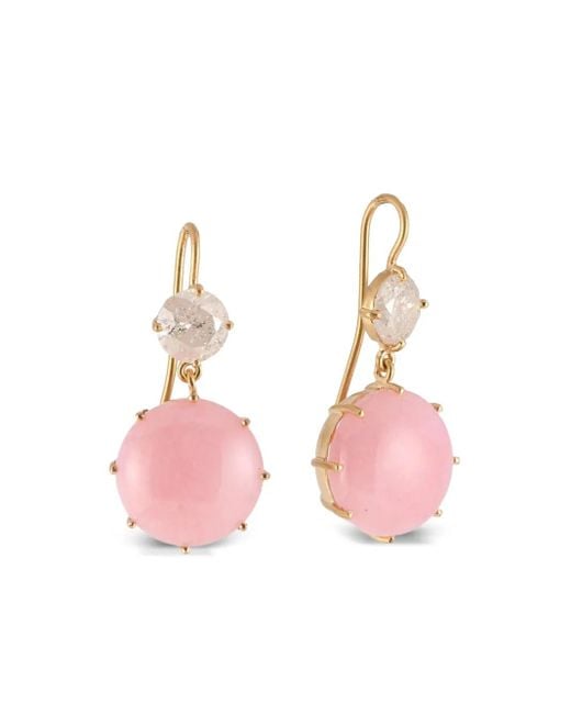 Sylva & Cie Pink 18K Icy Diamond And Opal Earrings