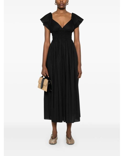 Matteau Black Flutter-Sleeves Midi Dress