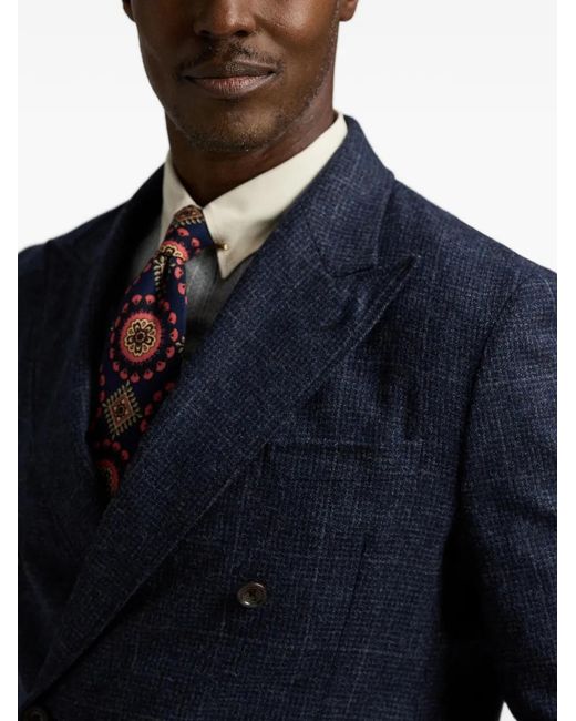 RRL Blue Double-Breasted Check Blazer for men