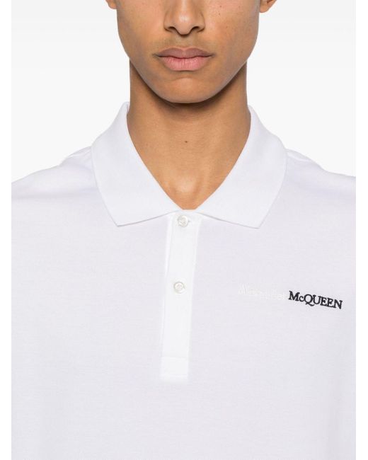 Polo con logo bordado Alexander McQueen de hombre de color White