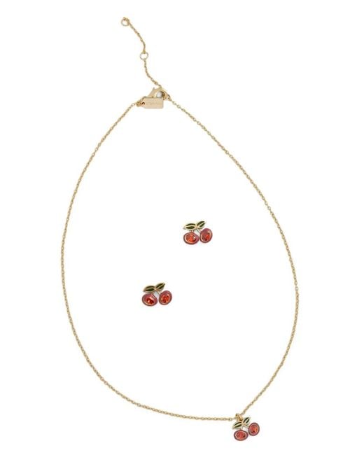 COACH White Cherry-Pendant Necklace And Earrings Set