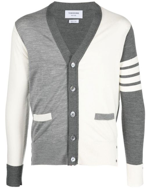Cardigan colour block en laine Thom Browne pour homme en coloris Gray