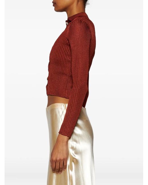 Calle Del Mar Red Ribbed-Knit Button-Up Cardigan