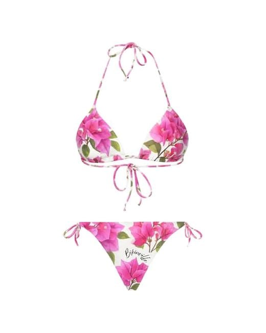 Bikinville Pink Bouganvillea Bliss Floral-Print Triangle Bikini
