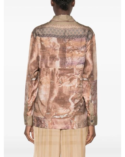 Pierre Louis Mascia Pink Graphic-Print Button-Up Silk Shirt