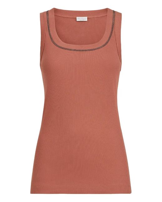 Brunello Cucinelli Brown Ribbed Trim Top
