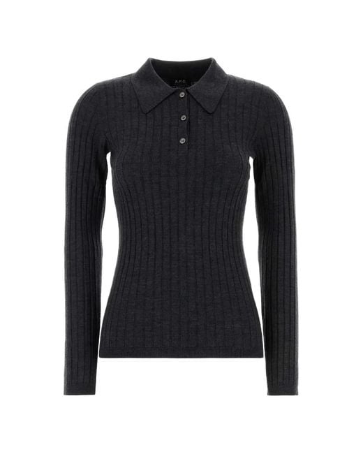 A.P.C. Blue Ribbed-Knit Polo Top