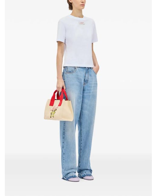 MSGM Red Micro Logo-Detail Tote Bag